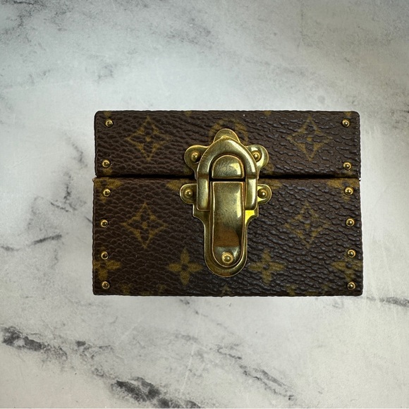 Louis Vuitton Monogram Ring Box Trunk Case LV Mini Clutch Gold Vintage Brown - Picture 6 of 15